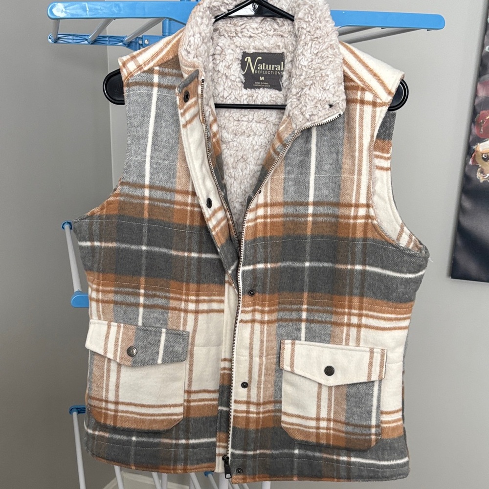 Natural Reflections Tan and Gray Plaid Vest